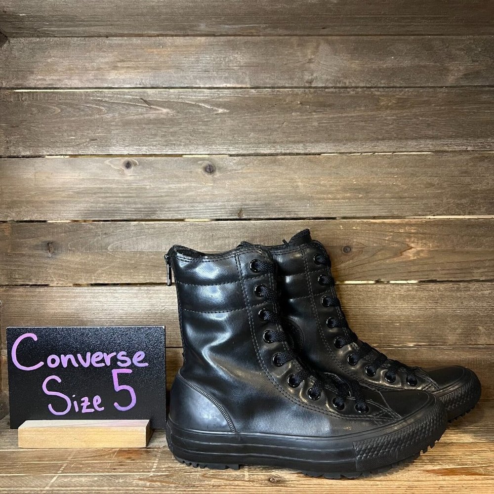 Big Kids Converse CTAS Hi-Rise Black Rubber Waterproof Ankle Boots Size 5 Y GUC